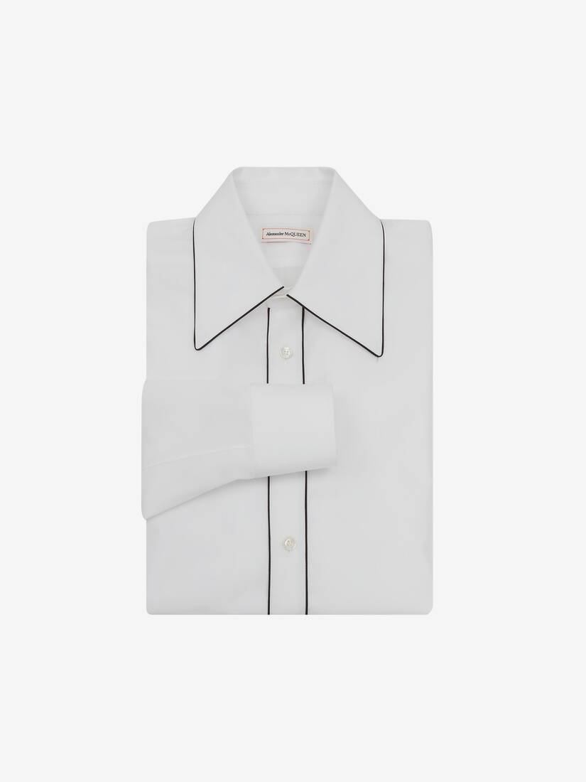 Camisas Alexander McQueen 70'S Collar Contrast Piping Hombre - Blancos - Mexico 428-YIPEHQ